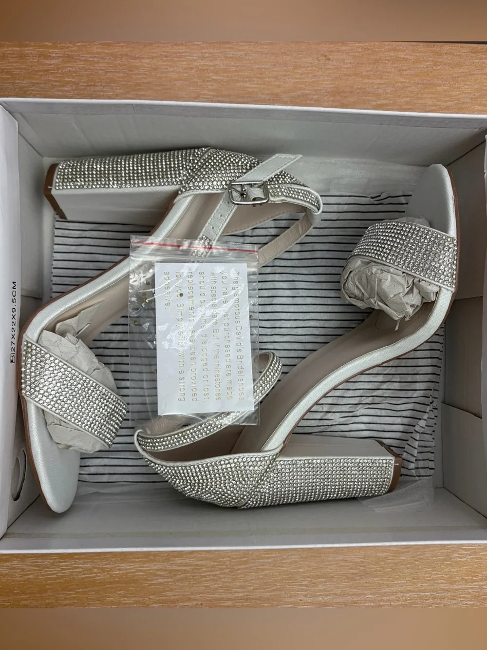White Bridal Crystal Ankle-Strap Heels with Rhinestone Accents NWT